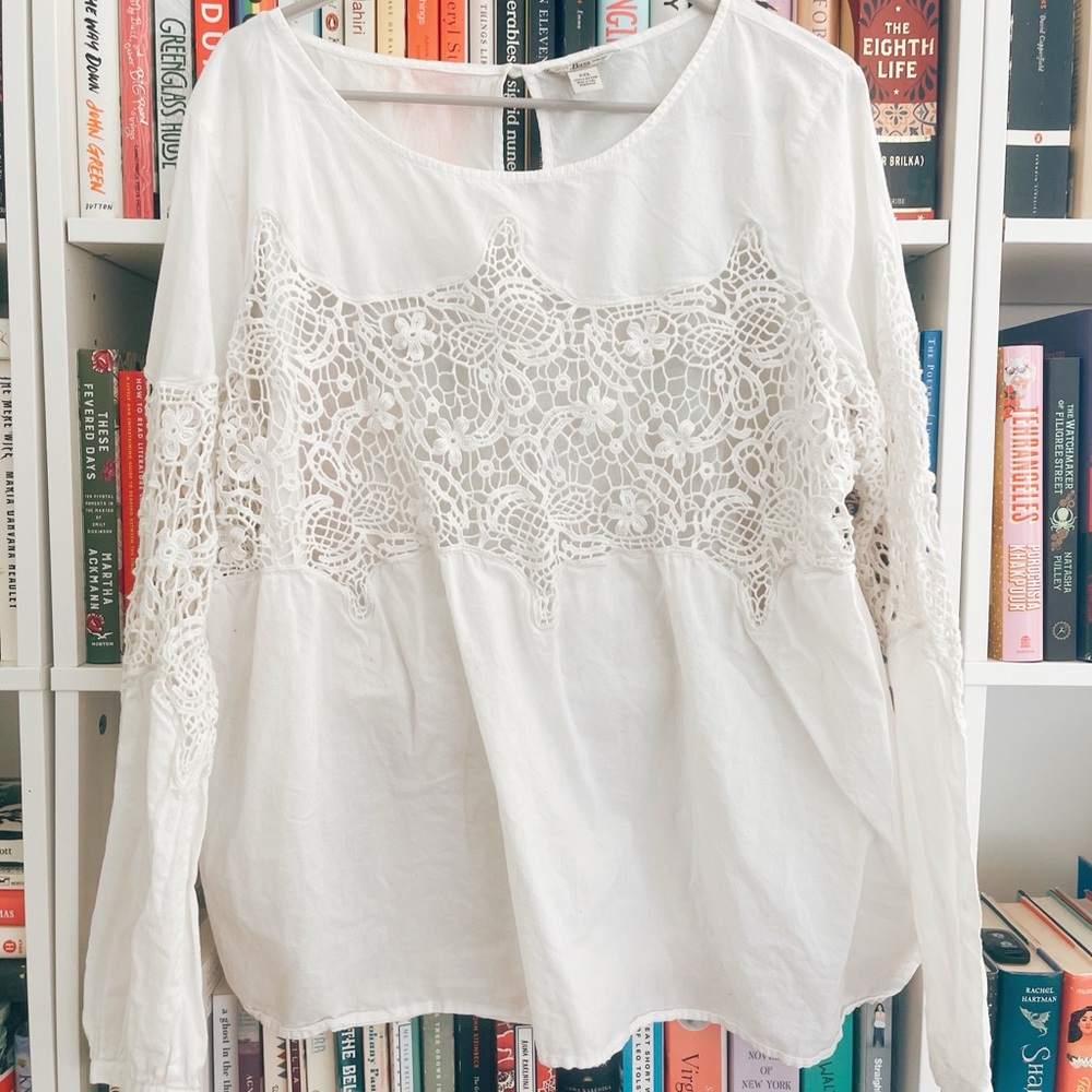 White Lace Detail Women's Top